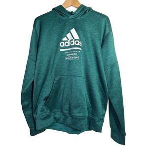 Adidas Mens Green Climawarm Hoodie Logo Print Pockets Workout Gym Casual Size M